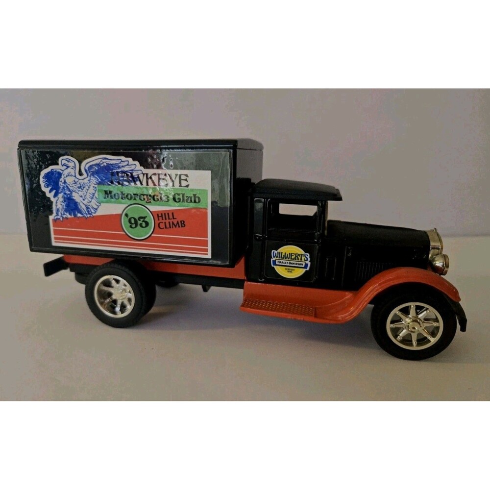 ERTL 1:38 SCALE DIE CAST BANK - HAWKEYE MOTORCYCLE CLUB TRUCK, Wilwert's in Iowa